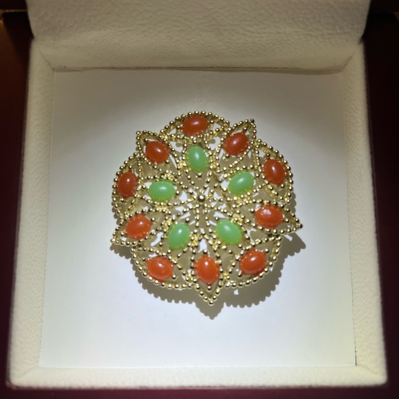 Sarah Coventry Orange & Green Cabochon Brooch - Picture 11 of 12